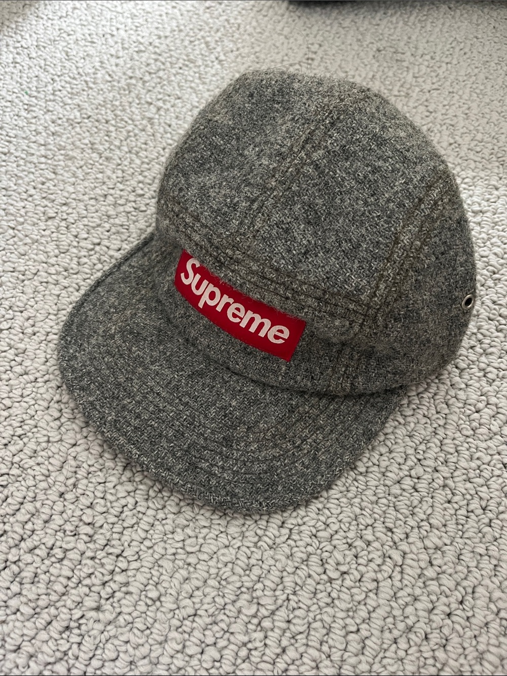 Supreme Gray Wool Camp Cap with Red Box Logo